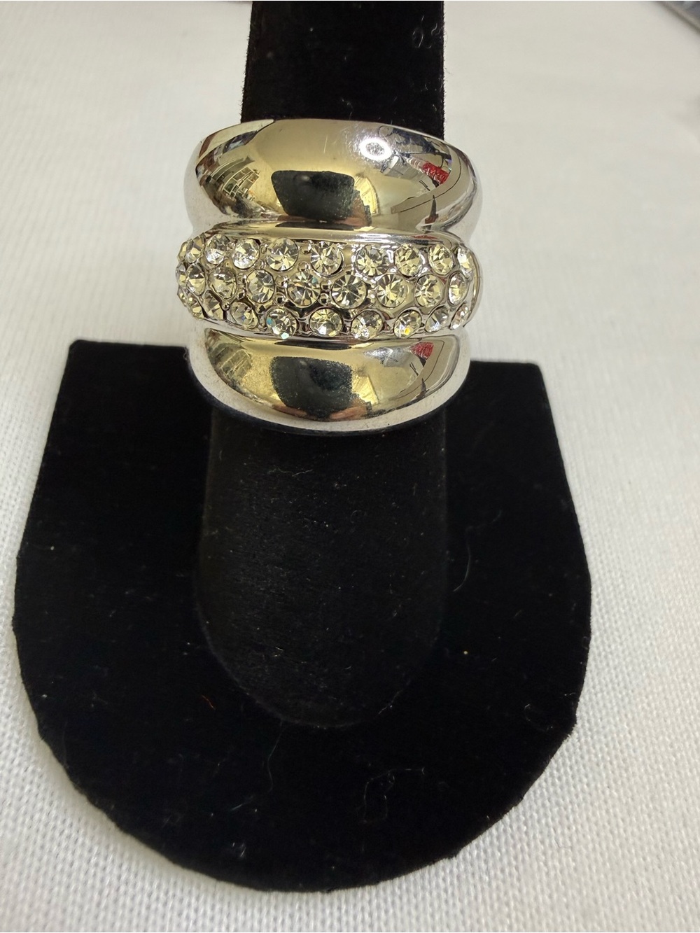 Silver Crystal Dome Statement Ring - Sparkling Silver Tone